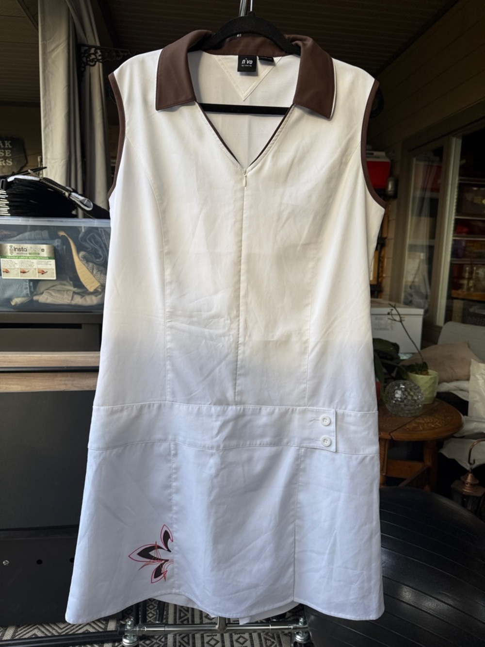 NVO by Lanctôt White Sleeveless Golf or Tennis Skort Dress Retro Brown Collar XL